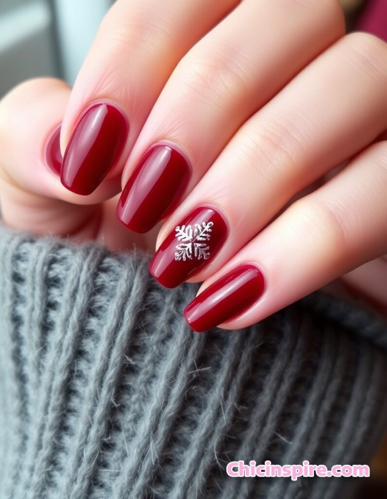 Minimalist Dark red Christmas nails