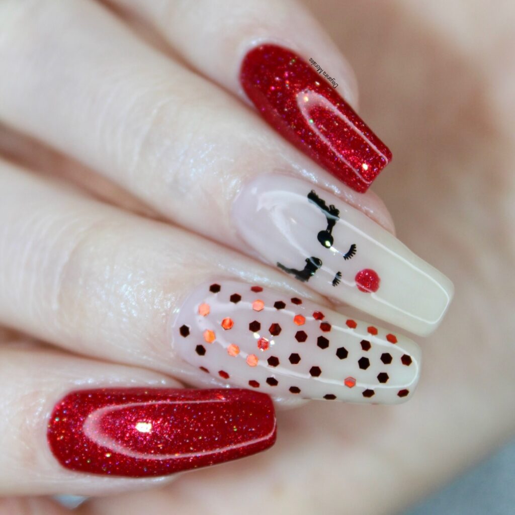 Reindeer Nails Design Polka Dot Reindeer Coffin Nails