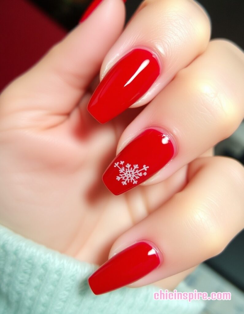 Red Christmas Nails with Snowflake