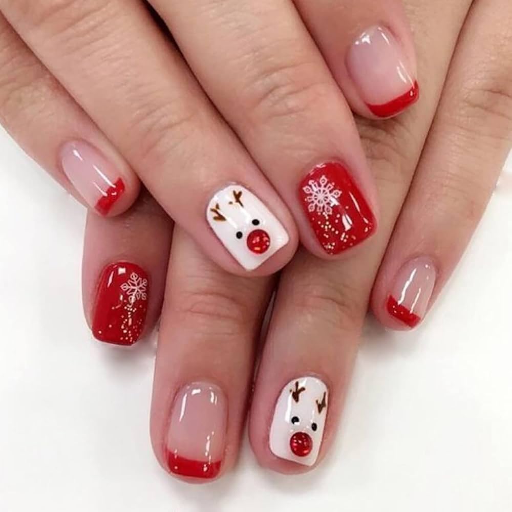 Red & White Reindeer Nails