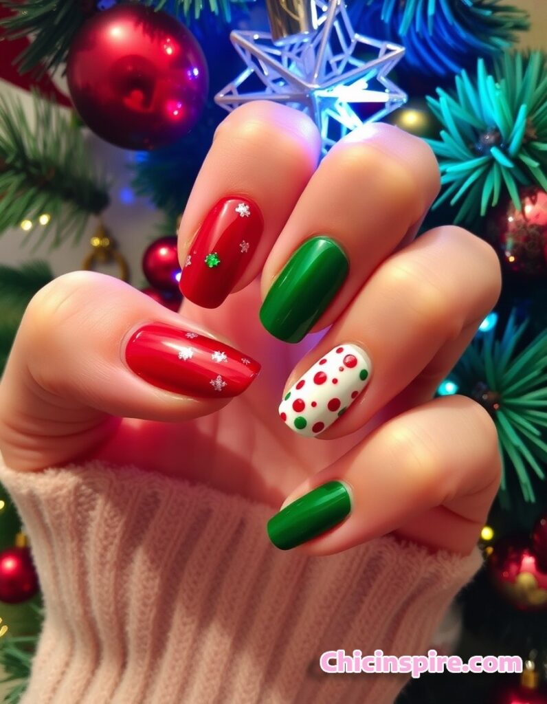 Red and Green Christmas Festive nails