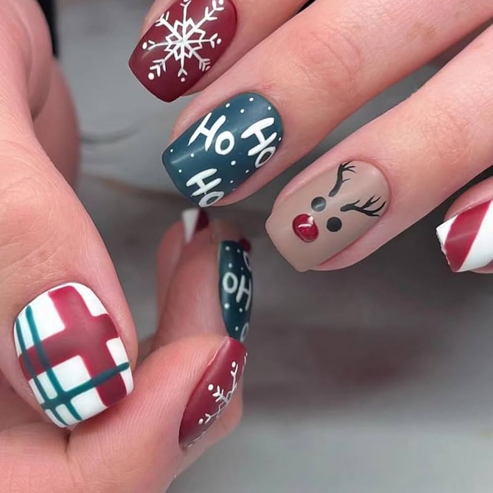 Reindeer Nails Design Short Rudolph Christmas Nails