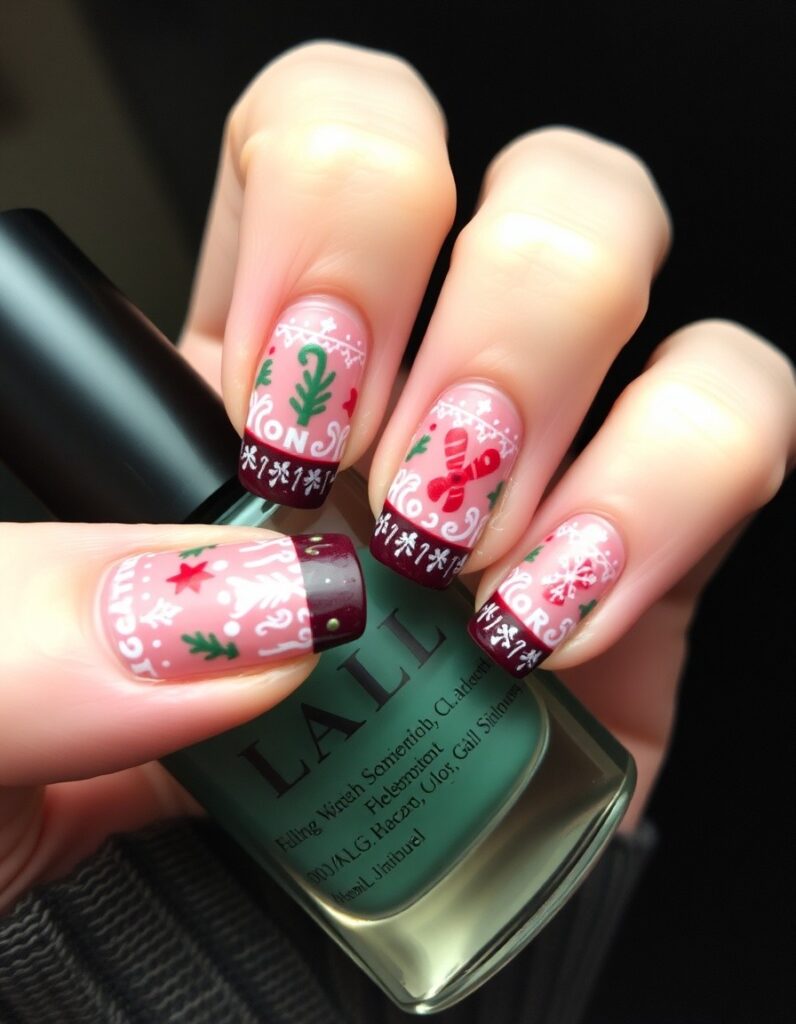 Sweater French Tip Nails Christmas Festive nails