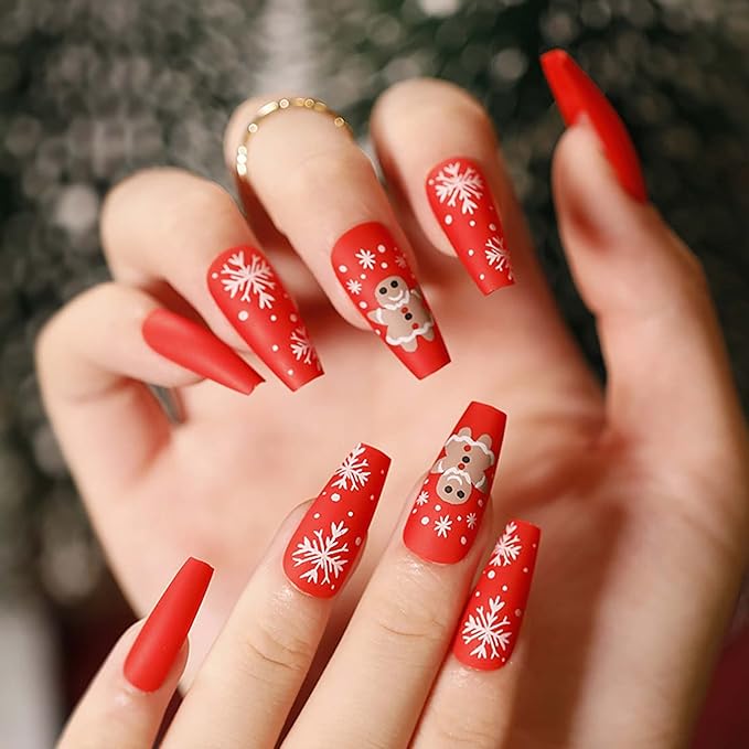 Xmas Snowflake Red and Brown Gingerbread man nails