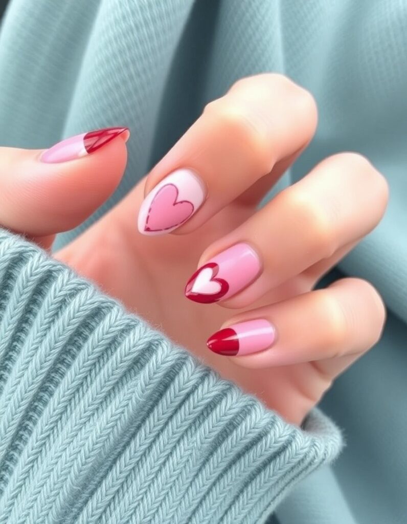 Abstract Heart Valentine's Nails Design Ideas