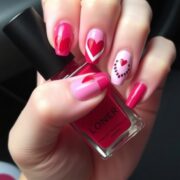 Adorable Pink and Red Heart Nails Valentines Design Ideas