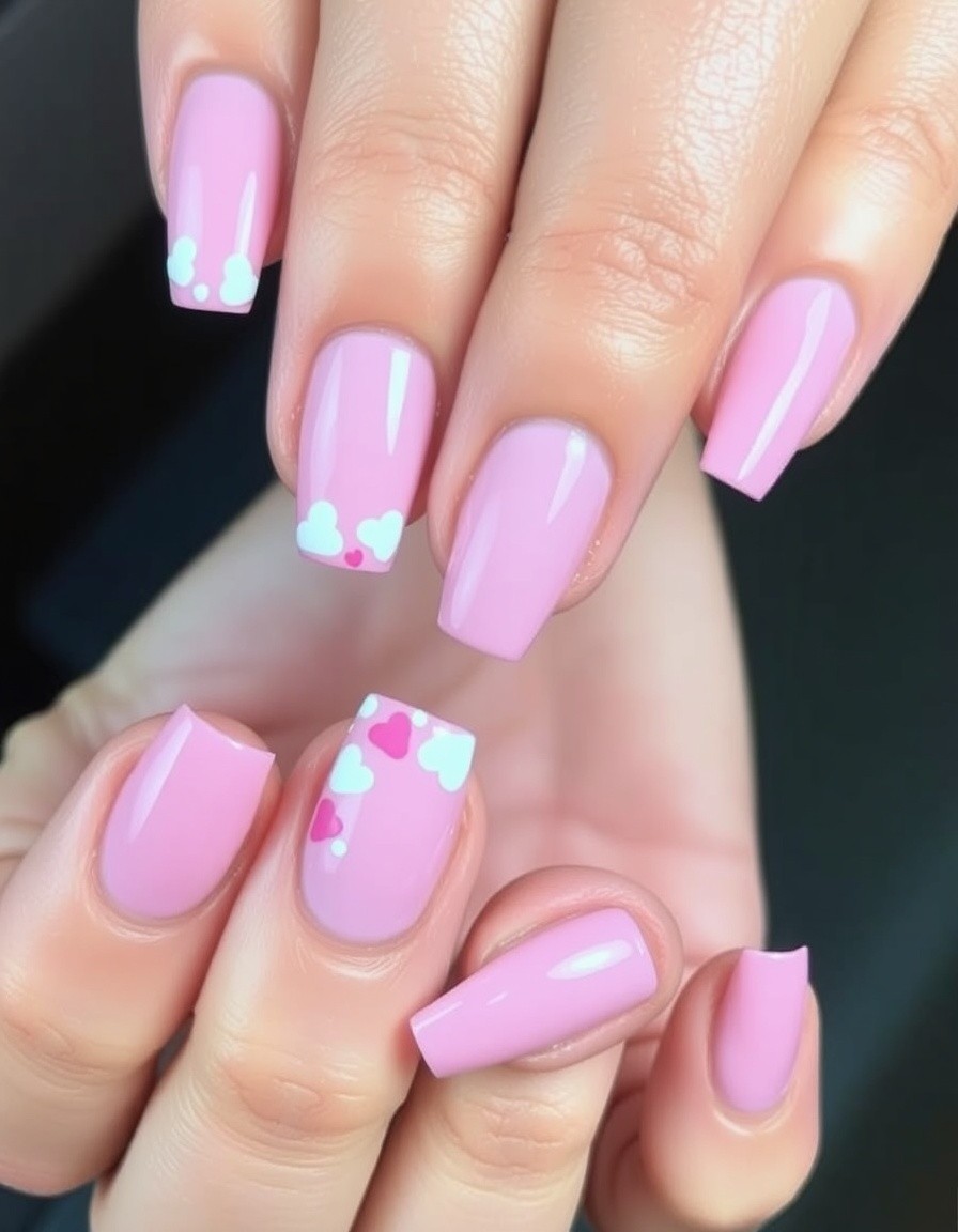 Candy Heart Light Pink Valentines Nails with Design