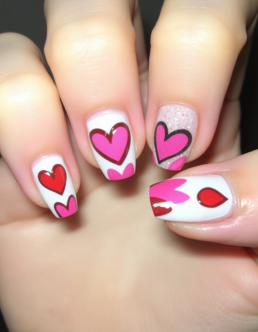 Love Hearts Press on Nails Valentines Nails with Design