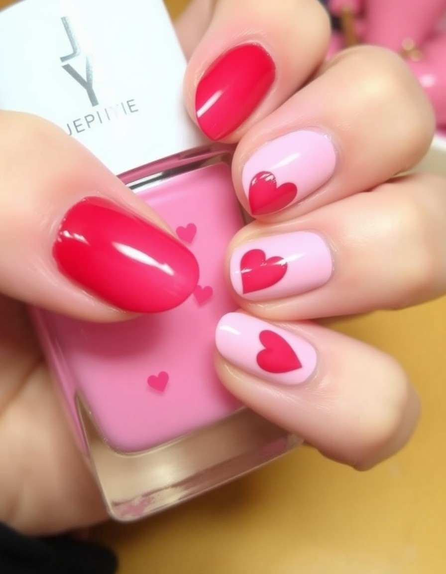Ombre Red Heart Press On Valentine's Nails Design