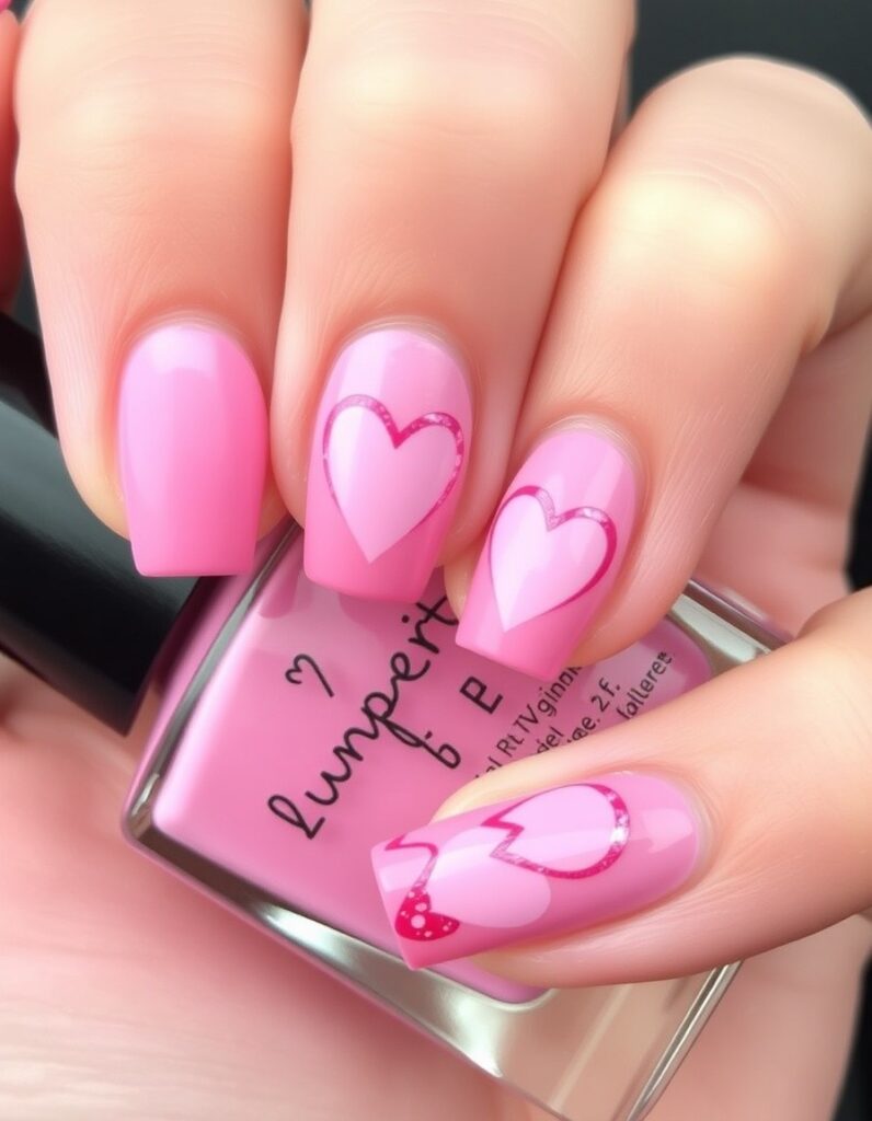 Pink Heart Nails Design Valentines