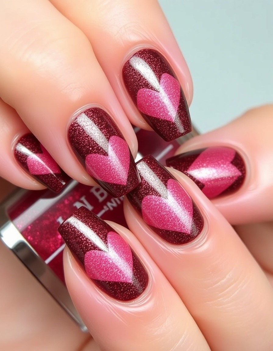Simple Short Gel Hearts Valentine’s Day Nail Art