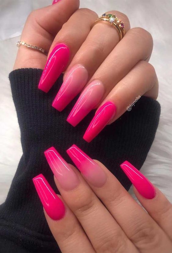 21 Adorable Pink Ombre Nails To Upgrade your Maniure Beautiful Long Coffin Shape Ombre Inspo