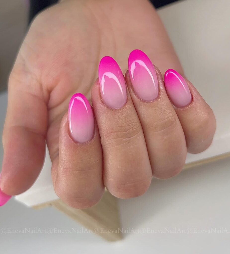 21 Adorable Pink Ombre Nails To Upgrade your Maniure Glossy Pink Tips ombre design short nails