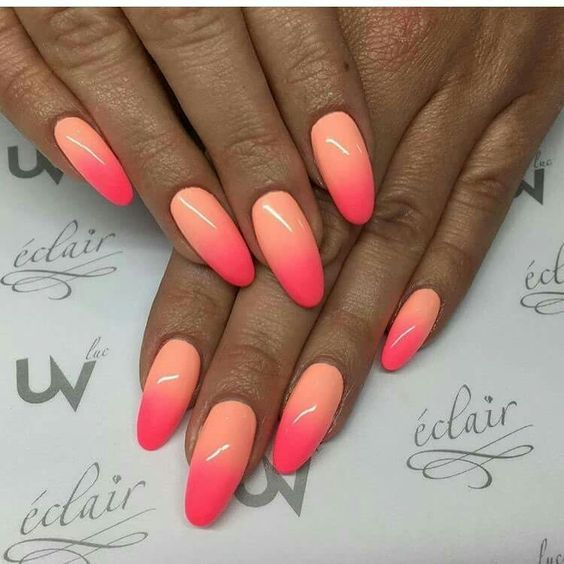 21 Adorable Pink Ombre Nails To Upgrade your Maniure Two Tone Solid Bright Orange with ombre Pink Tips