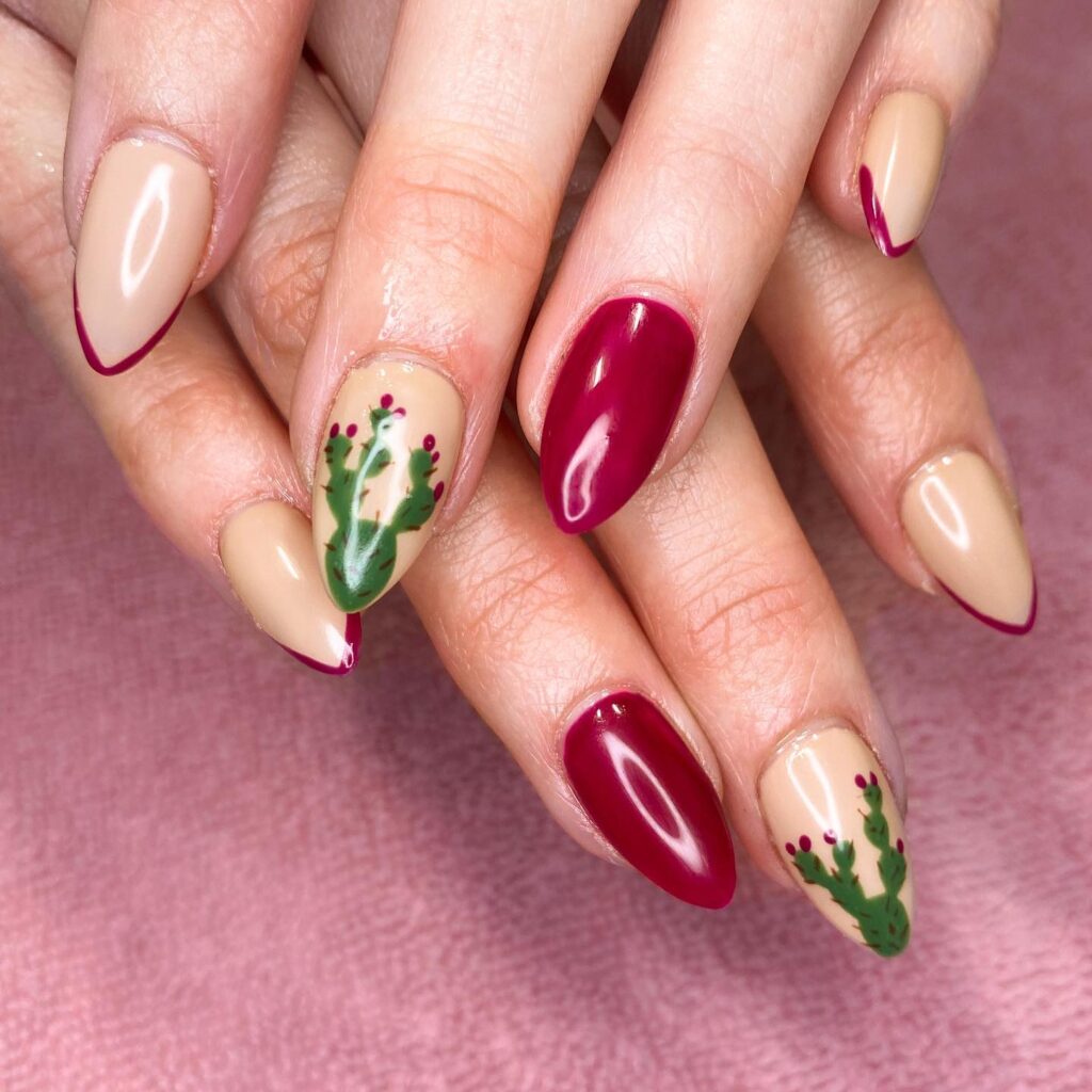 Cactus Design with Red French Tips