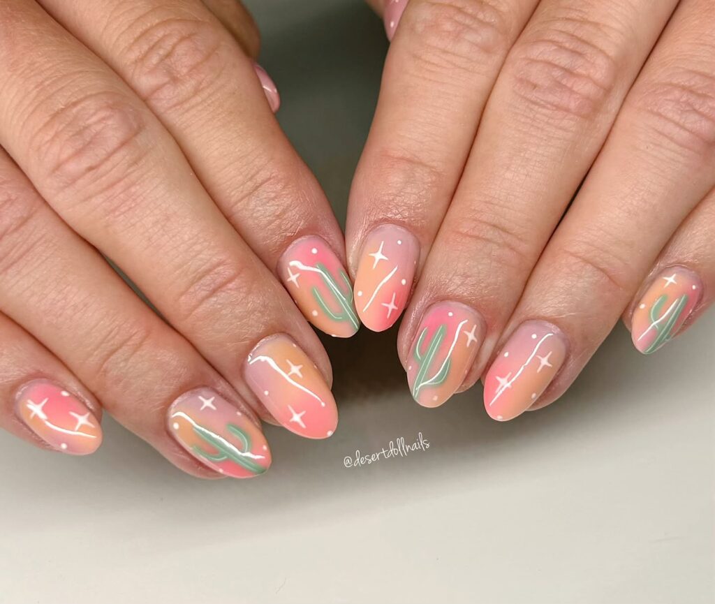 Rainbow Color Cactus Star Nails