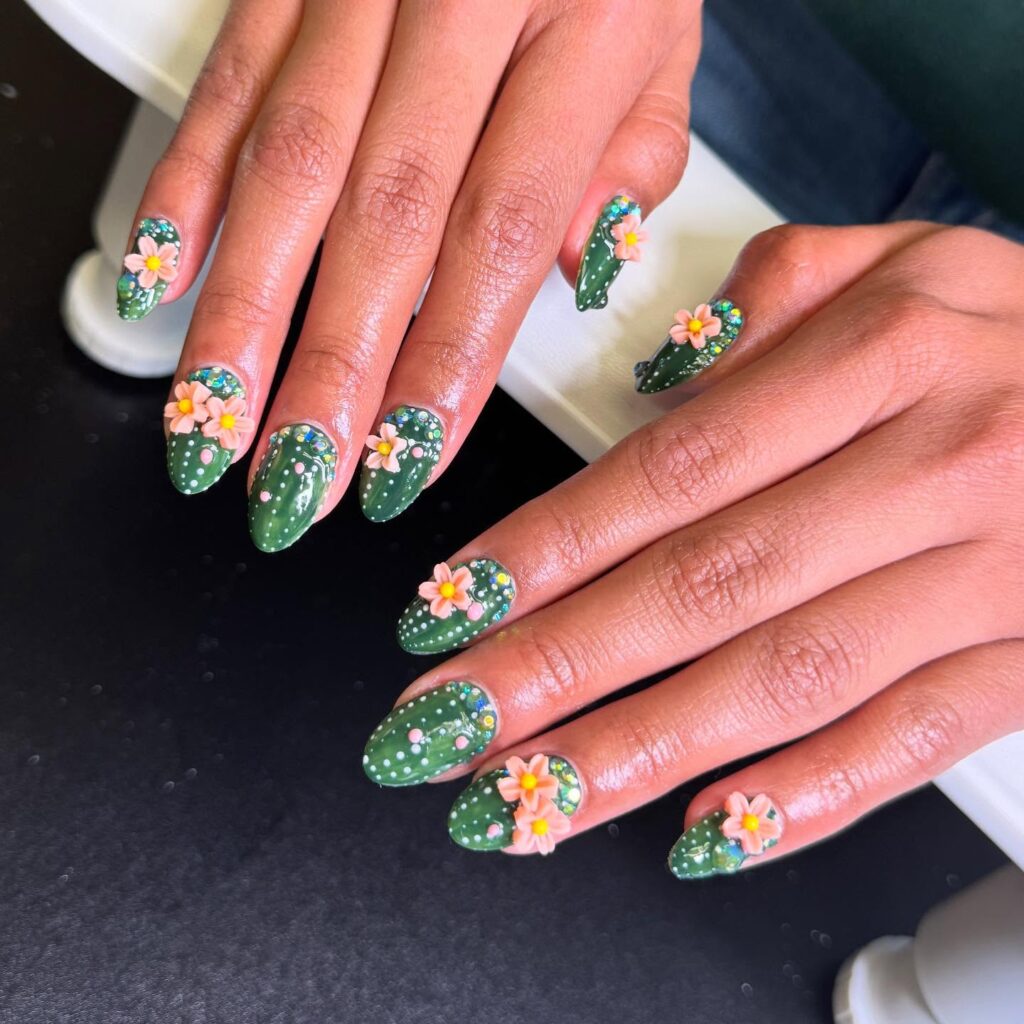 3D Short Cacti Design with pink Floral Design