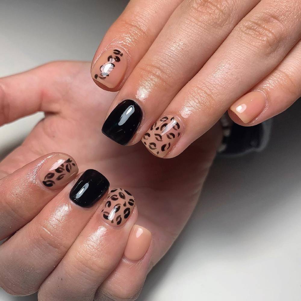 Black Ombre with Leopard Print Accents Ombre Nail Designs