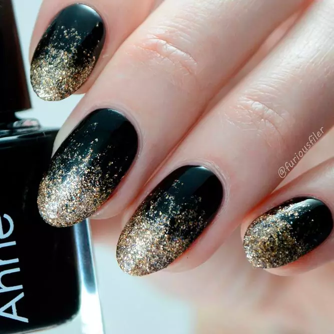 Black to Gold Foil Ombre Nail Designs