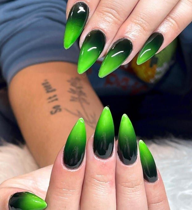 Black to Neon Green Tips Ombre Nail Designs