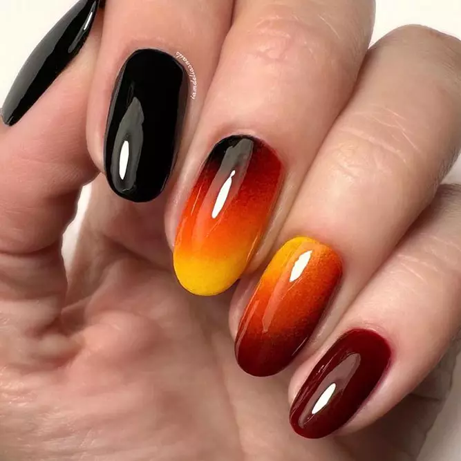 Black to Orange Sunset Nails