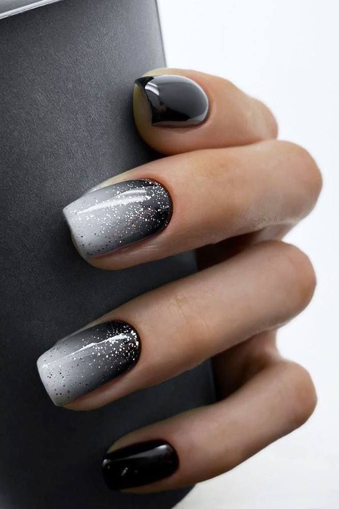Black to Silver Glitter Ombre Nail Designs