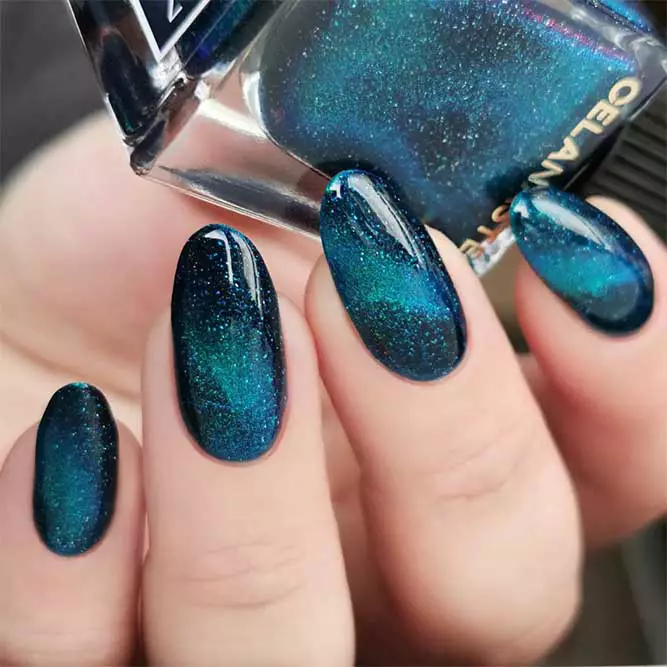 Black to Teal Mermaid Nails