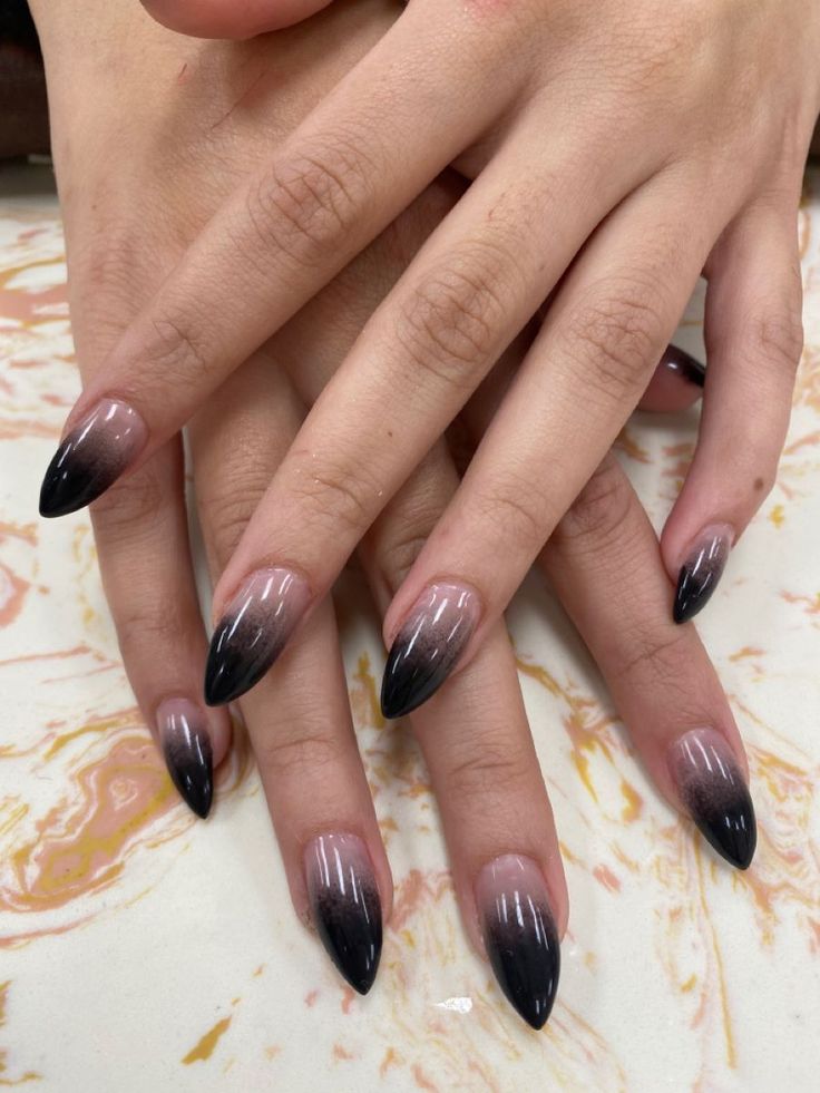 French Ombre with Black Tips Ombre Nail Designs