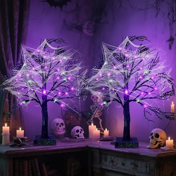 Happy Trees 2 Pcs Halloween Black Spooky Tree Halloween Tree Decorations Spooky, Stylish, and So Much Fun!🎃