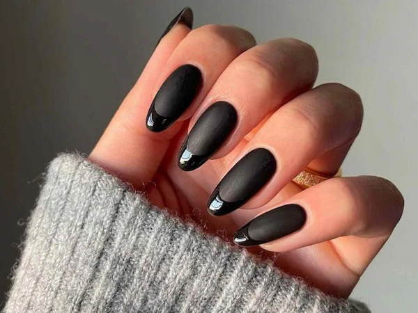 Matte Black to Glossy Tips Ombre Nail Designs