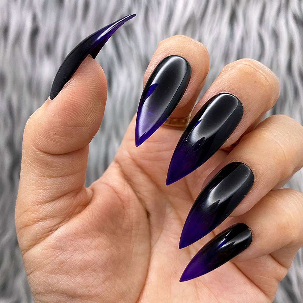 Purple and Black Ombre Oval Nails