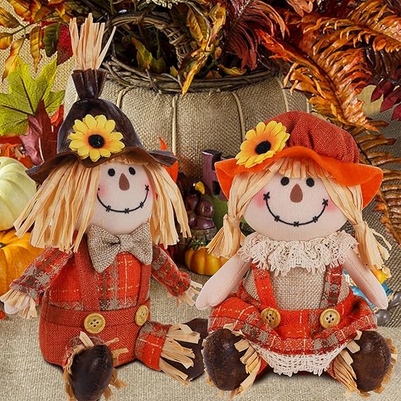 2 Pack Fall Tabletop Decorations Plush Scarecrows