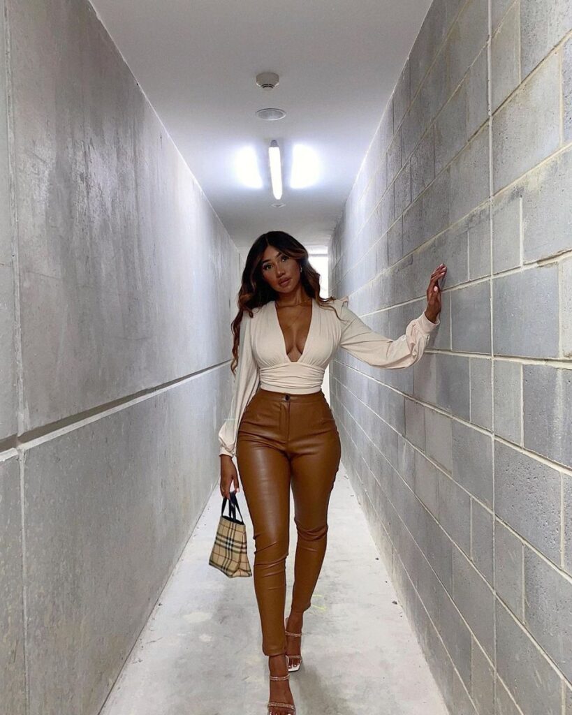 Brown leather pants outfit