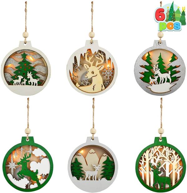 Christmas LED Wooden Ornaments Green Reindeer Carved Decoration Ideas 