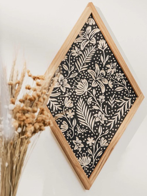 CARVED Wall hanging. Summer Floral with Wood Frame. Boho wall decor