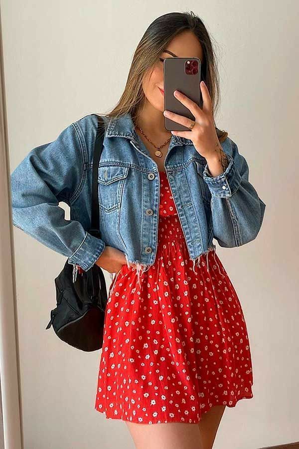 Floral Dress with Denim Jacket