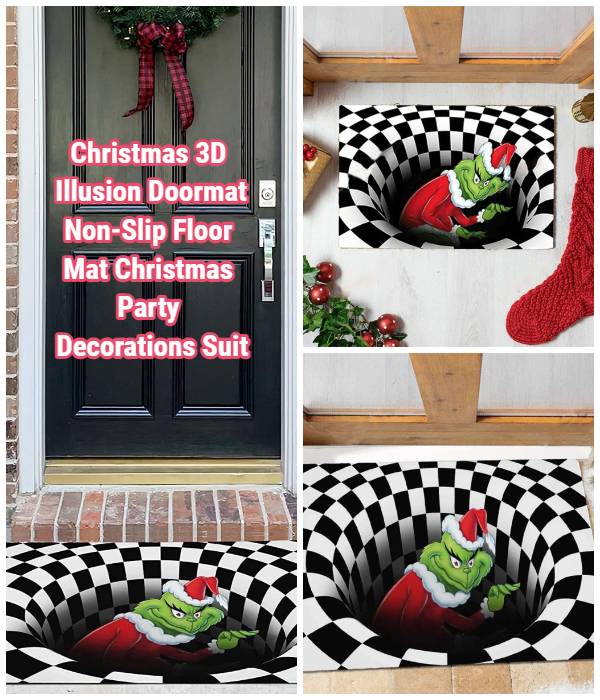 Christmas 3D Illusion Doormat Non-Slip Floor Mat Christmas Party Decorations Suit