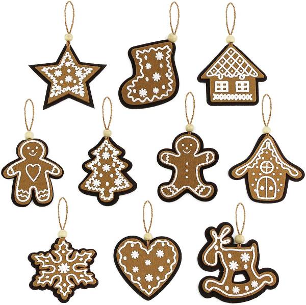 Christmas Tree Decorations Set of 10 Gingerbread