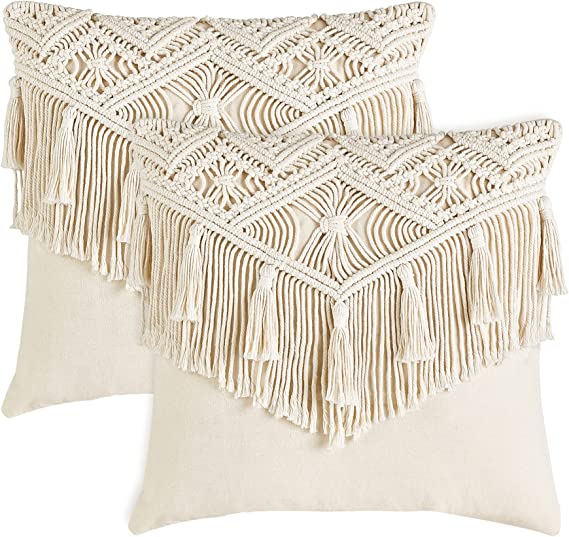 Decorative Boho Throw Pillow case with Tassels for Bed Sofa DIY Boho Room Decor on a Budget