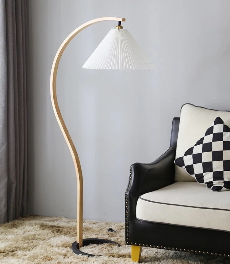 FLOOR LAMP - Fabric and Wood Elegant Curve Decorative Style Bentwood Art Decor