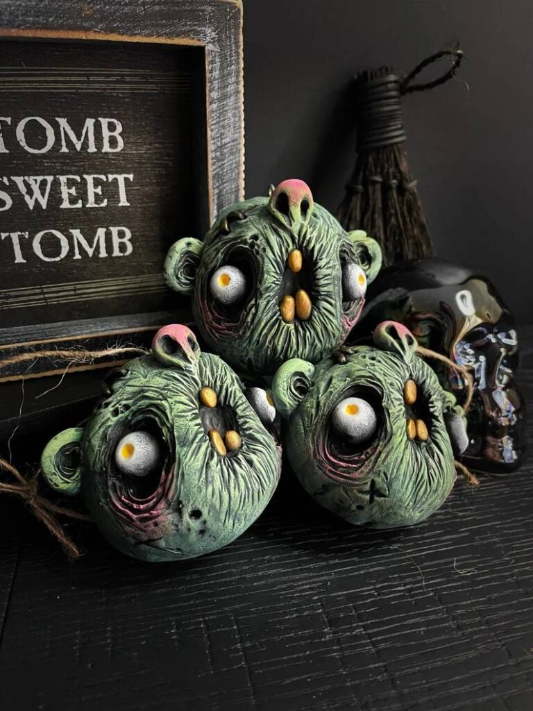 Handmade Halloween Tree Ornaments Spooky OOAK Monster Head