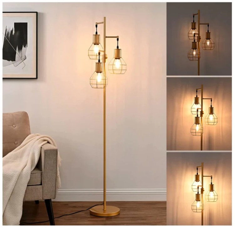 Modern Tall Standing Lamp with Elegant Metal Heads for Living Room