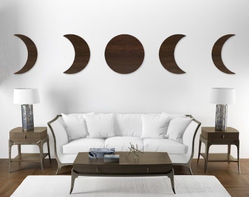 Moon phases wall art, Boho crescent moon decor 