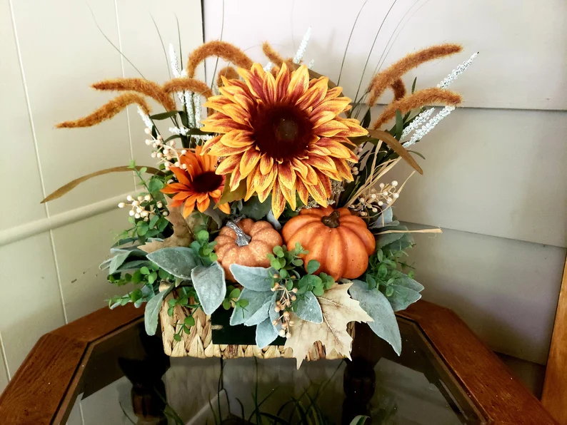 Pumpkin Fall Centerpiece with Sunflower Thanksgiving 