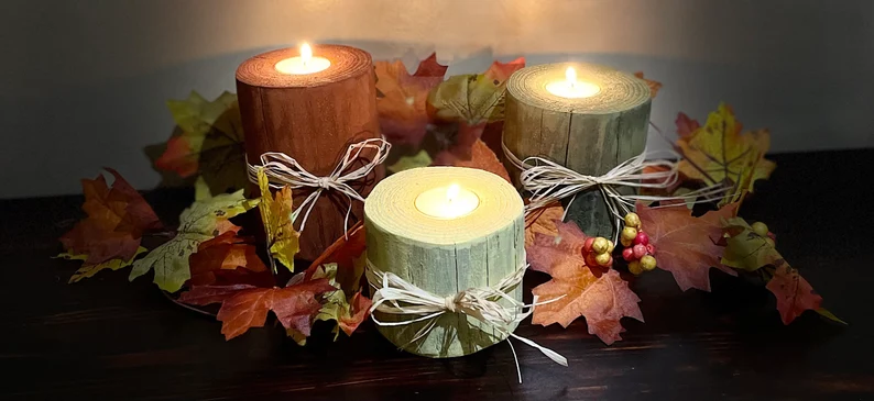 Rustic Fall Decor Candle Holders Thanksgiving Table Centerpieces