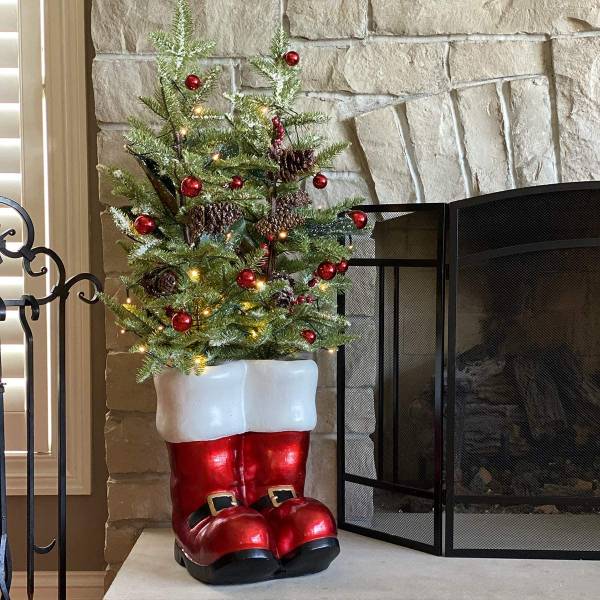 Santa Boots with Trees Holiday Decoration