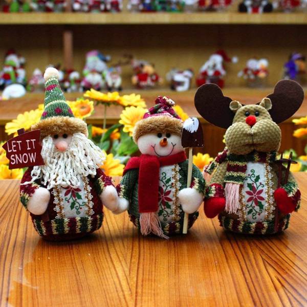 Christmas Decoration Dolls, Holiday Ornaments Plush Standing Toys Snowman Reindeer Santa Claus Idea for Home 