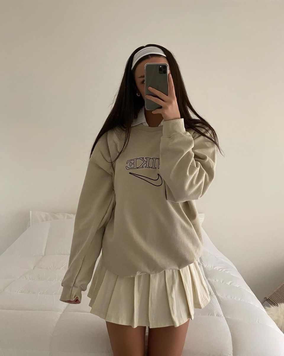 Nike Long Sleeve Sweatshirt With White Tennis Skirt Outfits