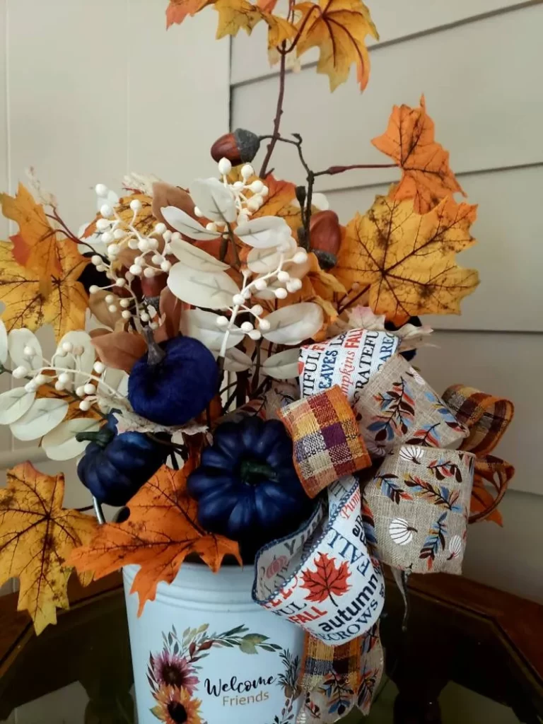 Thanksgiving Fall Foliage with Blue Pumpkins Centerpiece