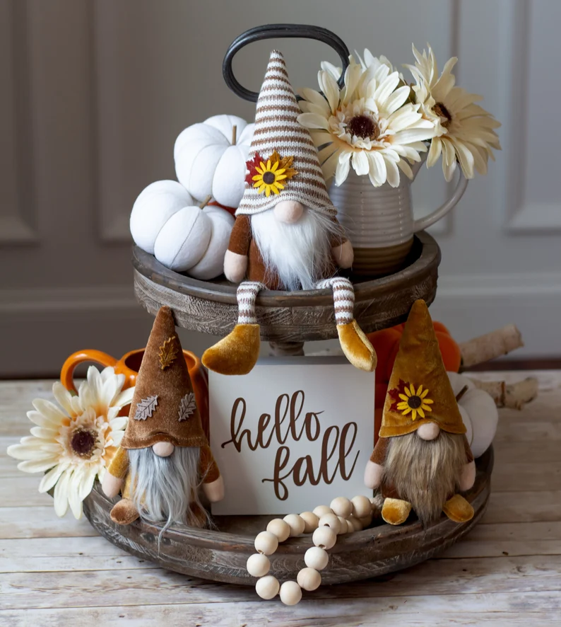 Triplets of gnomes Thanksgiving Table Decor